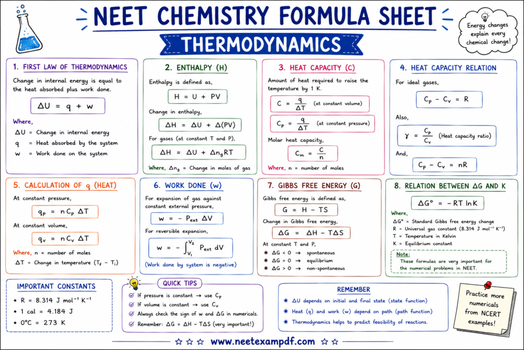 neet chemistry formula thermodynamics